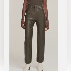 AGOLDE 90s Pinch Waist Leather Pants, Iguana (Olive Green), Size: 27, 
Worn ONCE